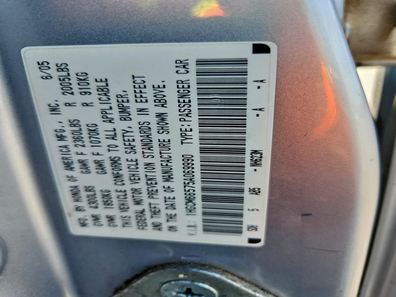 2005 Honda Accord Ex VIN: 1HGCM66575A069990 Lot: 95687115