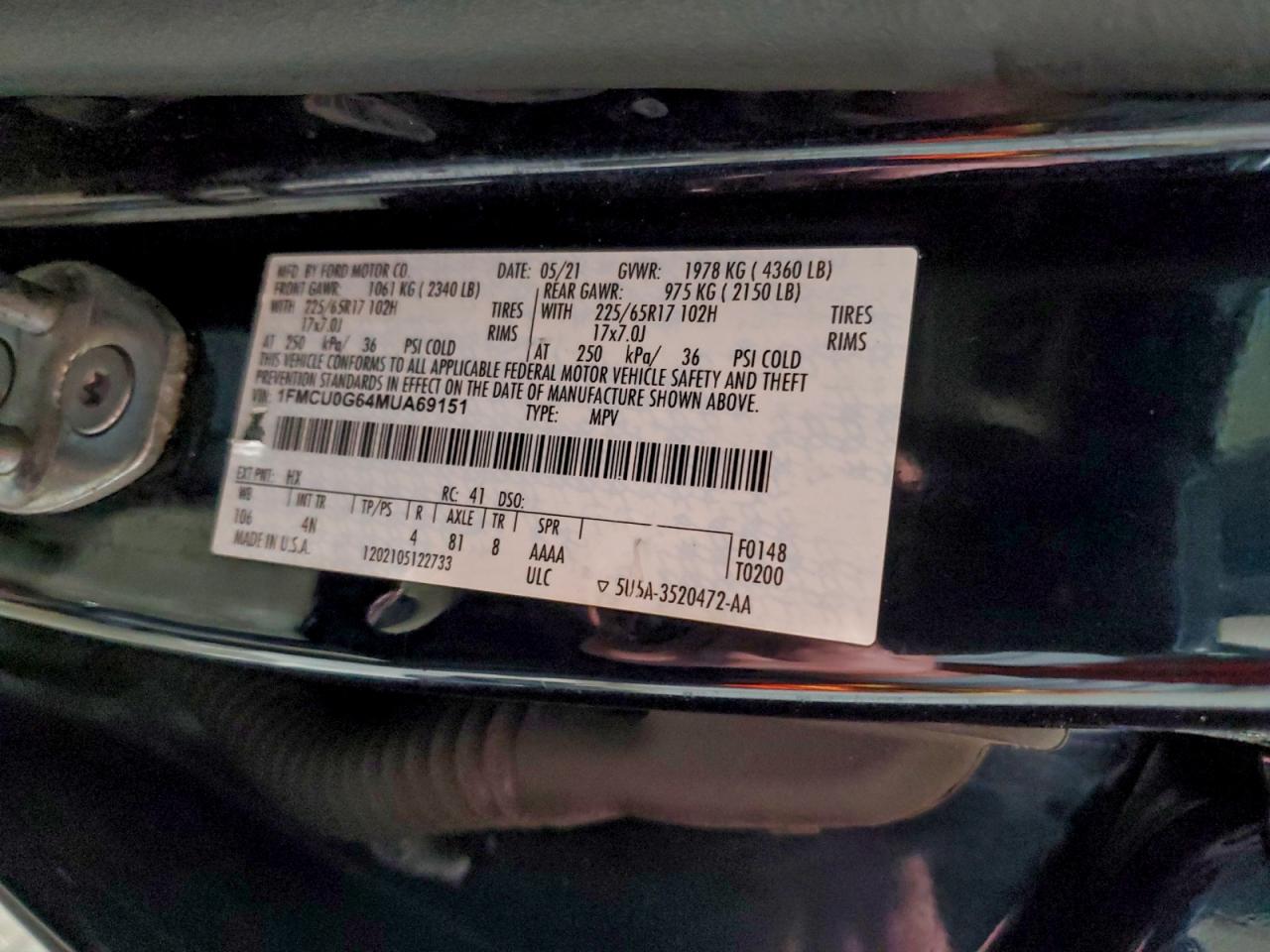 2021 Ford Escape Se VIN: 1FMCU0G64MUA69151 Lot: 95214715