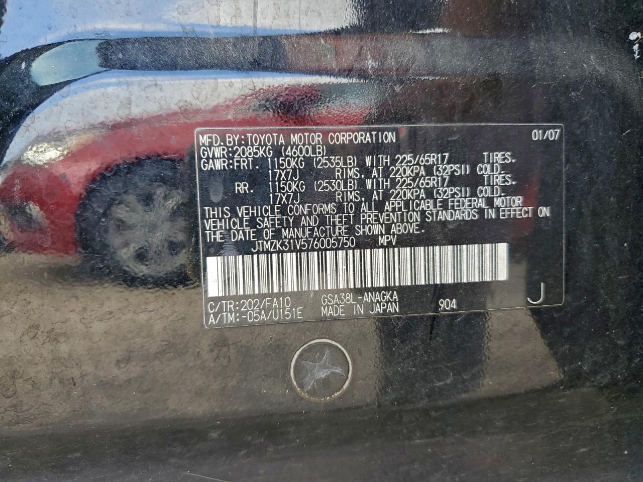 2007 Toyota Rav4 Limited VIN: JTMZK31V576005750 Lot: 96226595