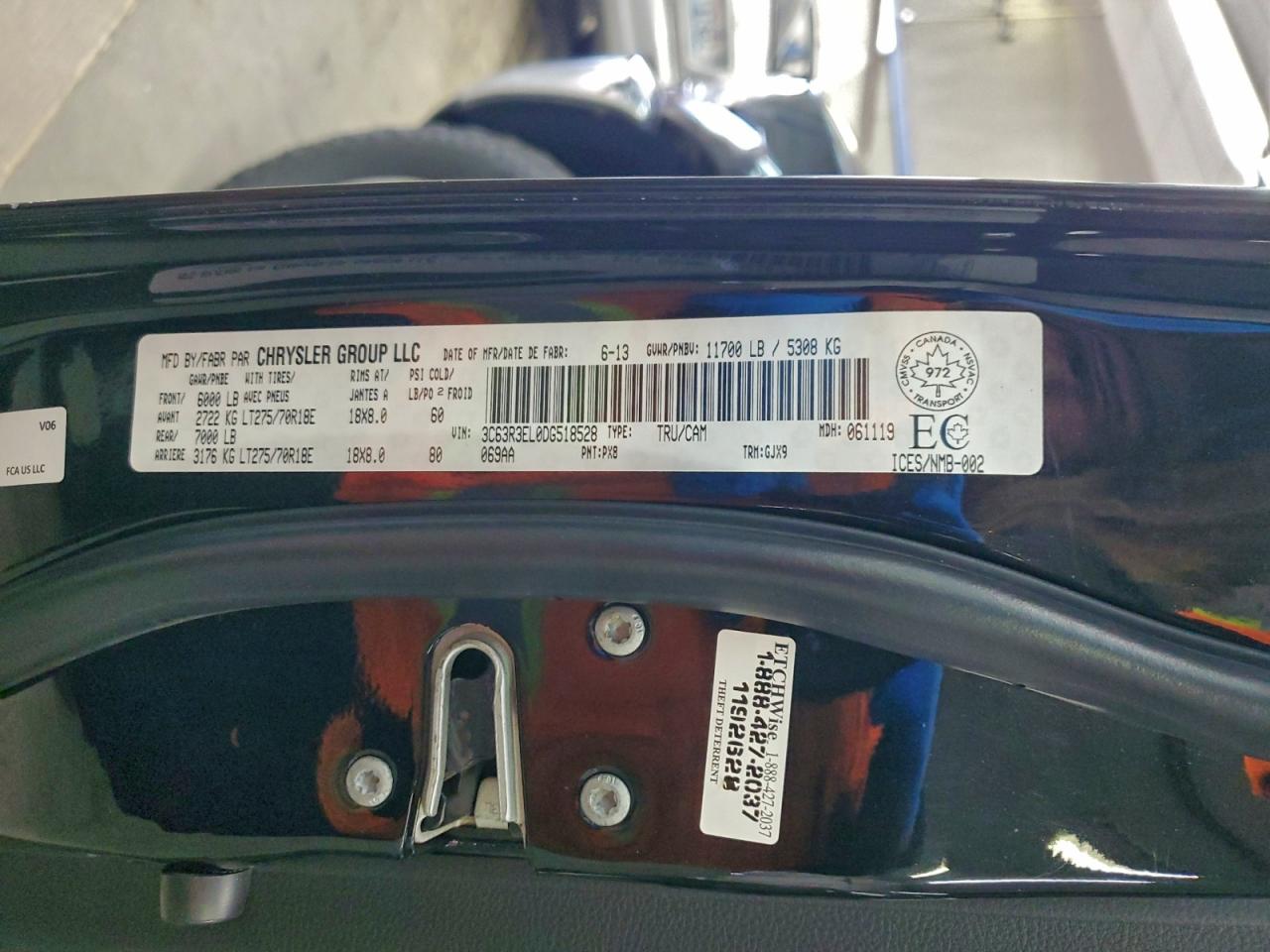 2013 Ram 3500 Laramie VIN: 3C63R3EL0DG518528 Lot: 95169775