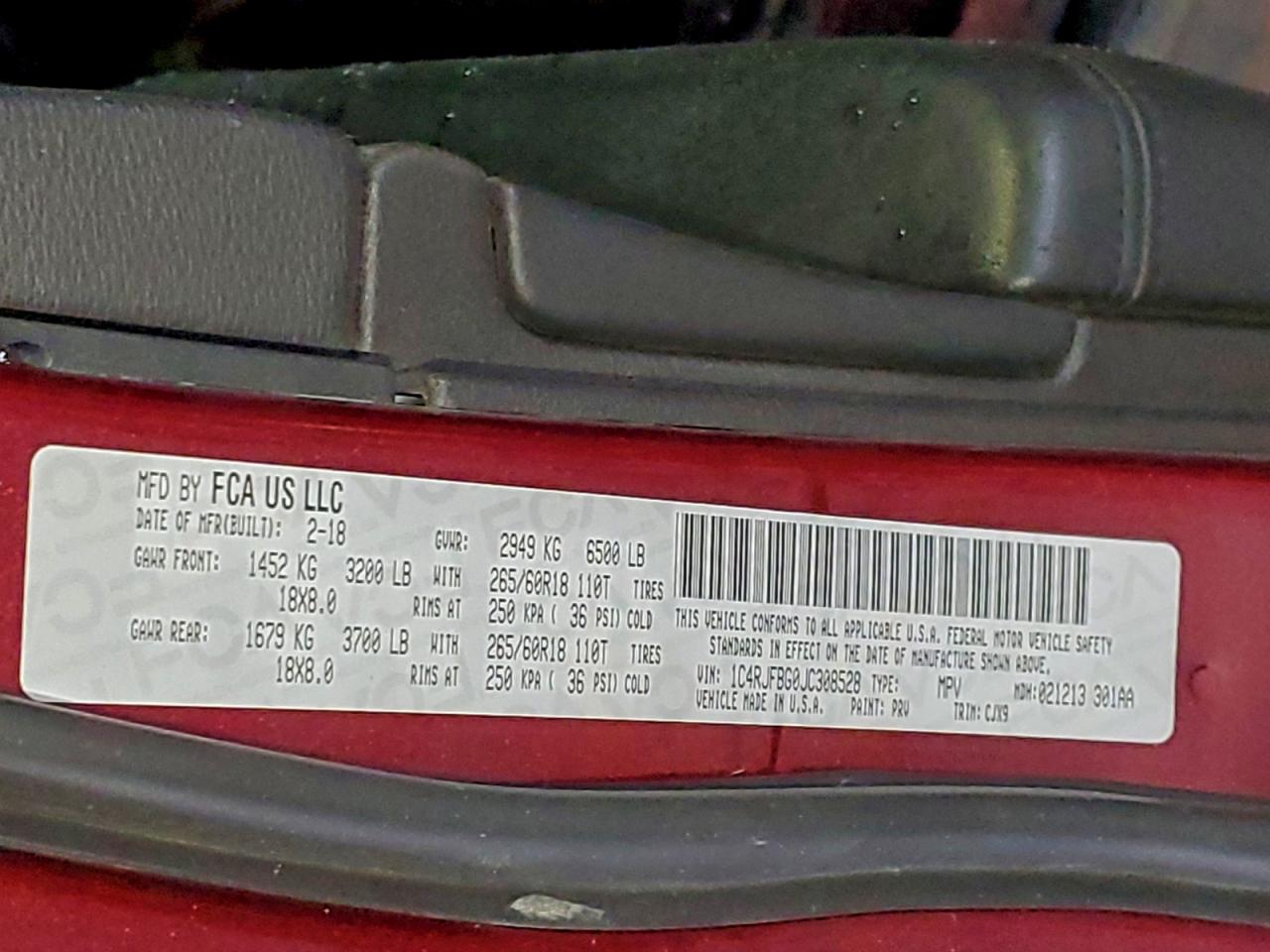 2018 Jeep Grand Cherokee Limited VIN: 1C4RJFBG0JC308528 Lot: 95975135