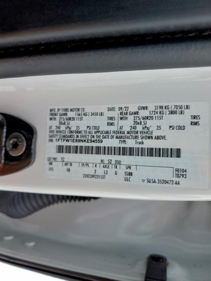2022 Ford F150 Supercrew VIN: 1FTFW1E89NKE94559 Lot: 96814615
