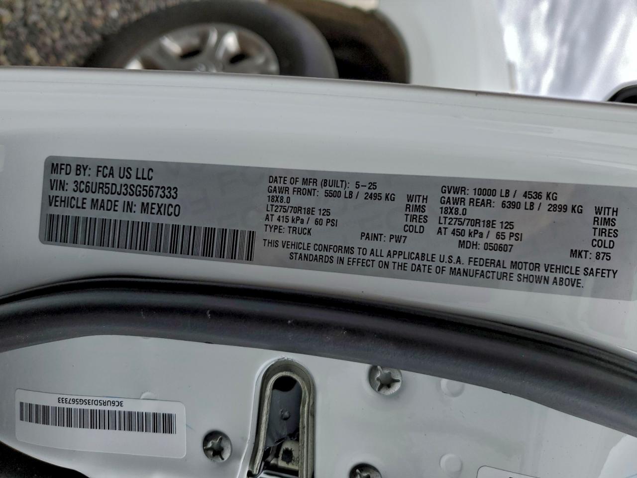 2025 Ram 2500 Big Horn VIN: 3C6UR5DJ3SG567333 Lot: 96507065