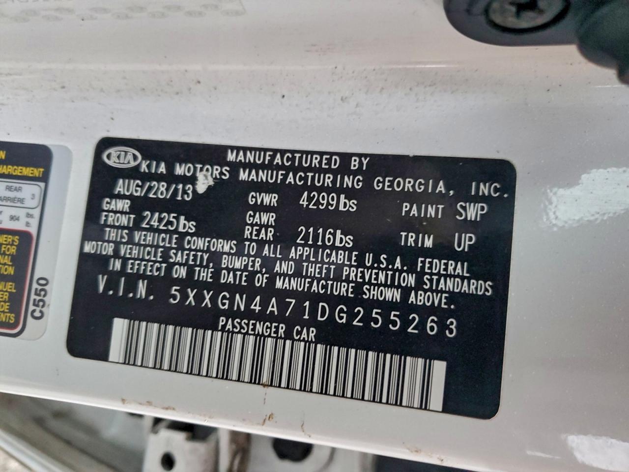 2013 Kia Optima Ex VIN: 5XXGN4A71DG255263 Lot: 95946885