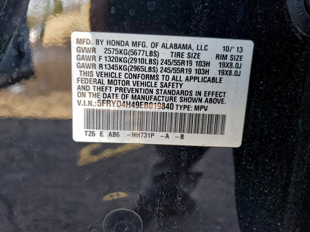 2014 Acura Mdx Technology VIN: 5FRYD4H49EB019840 Lot: 94727795