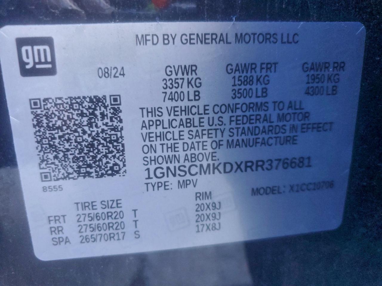 2024 Chevrolet Tahoe C1500 Ls VIN: 1GNSCMKDXRR376681 Lot: 96694495