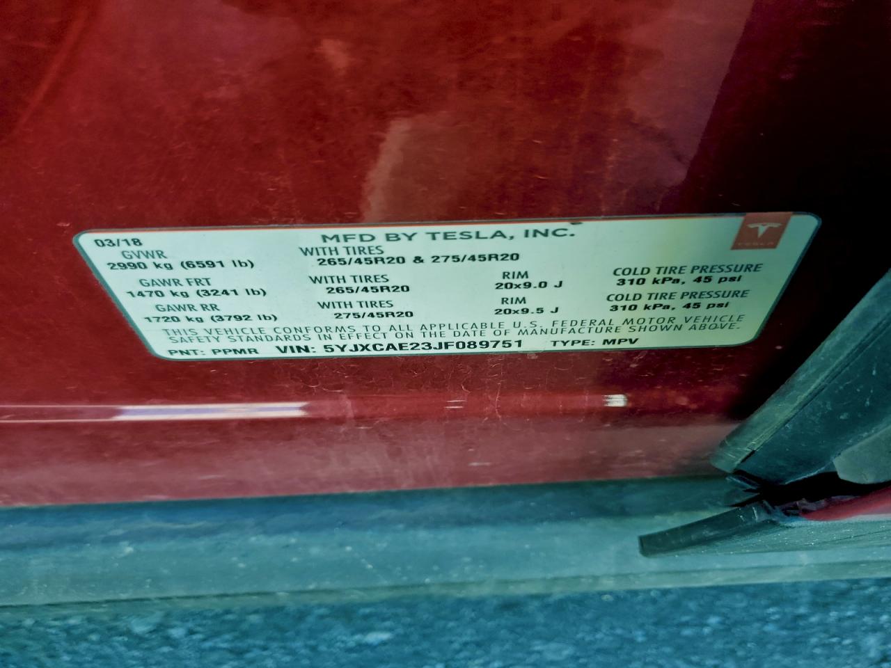 2018 Tesla Model X VIN: 5YJXCAE23JF089751 Lot: 94483255