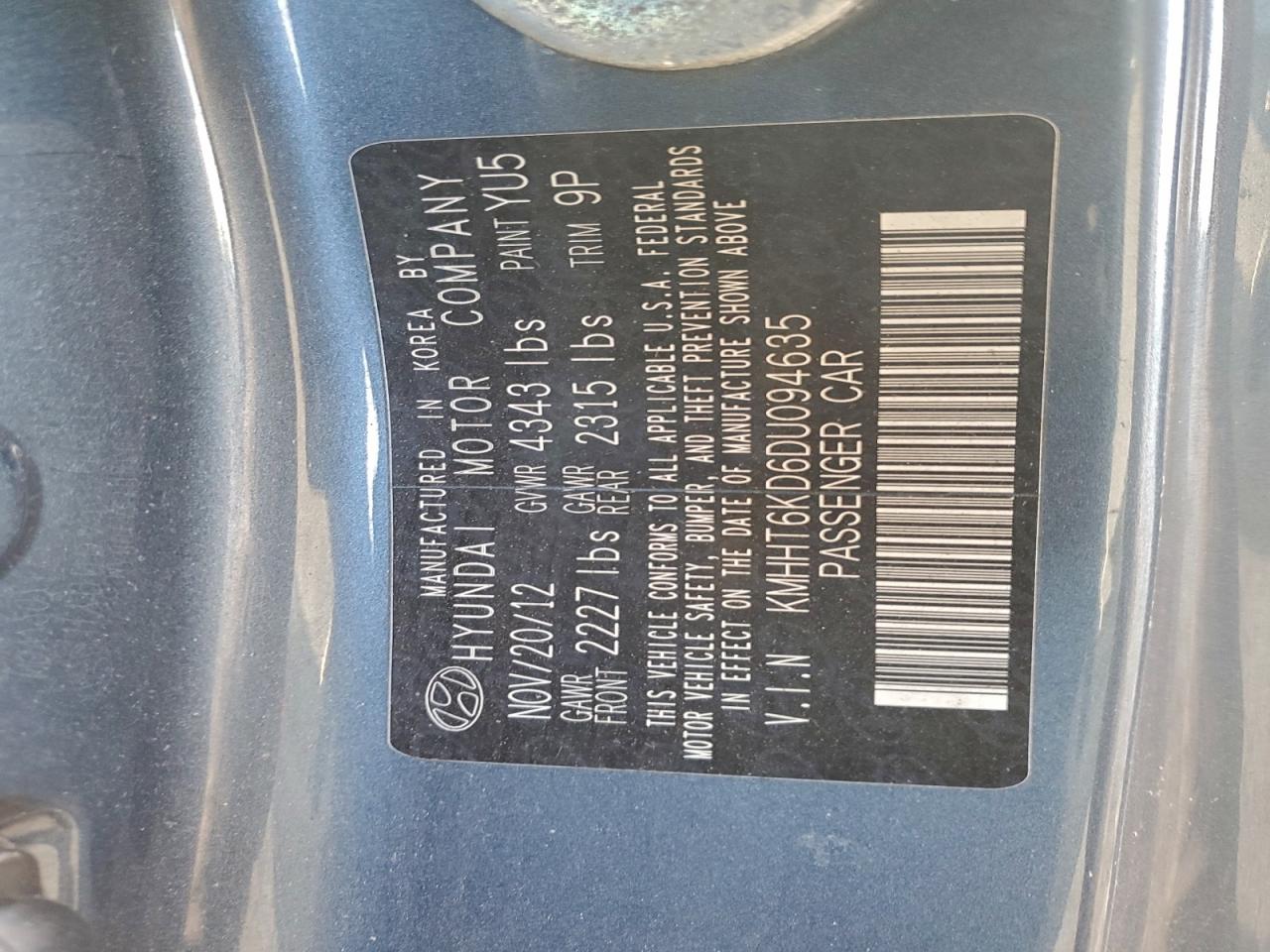 2013 Hyundai Genesis Coupe 2.0T VIN: KMHHT6KD6DU094635 Lot: 96242365