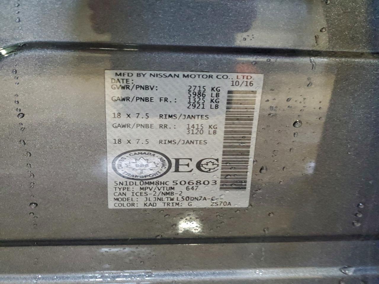 2017 Infiniti Qx60 VIN: 5N1DL0MM8HC506803 Lot: 95526895