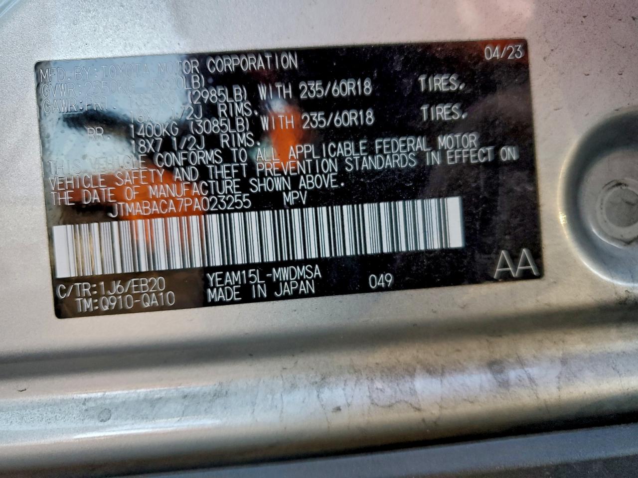 2023 Toyota Bz4X Xle VIN: JTMABACA7PA023255 Lot: 94513295