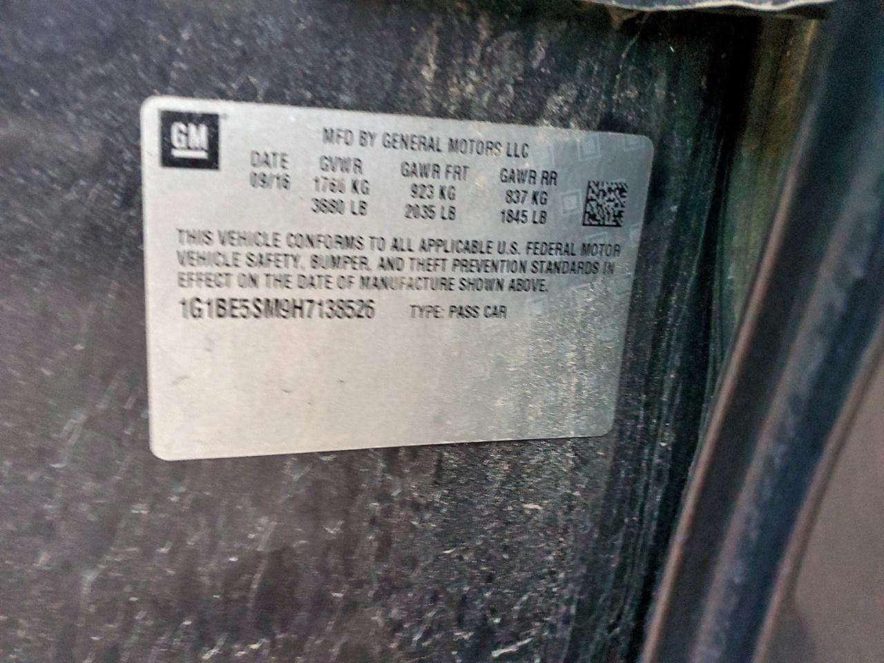 2017 Chevrolet Cruze Lt VIN: 1G1BE5SM9H7138526 Lot: 94481825