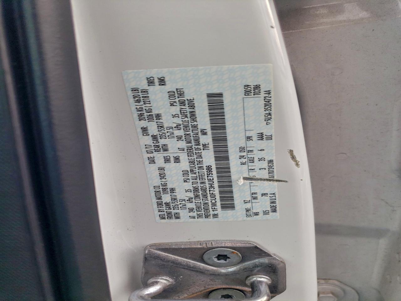 2017 Ford Escape S VIN: 1FMCU0F73HUE75986 Lot: 94661015