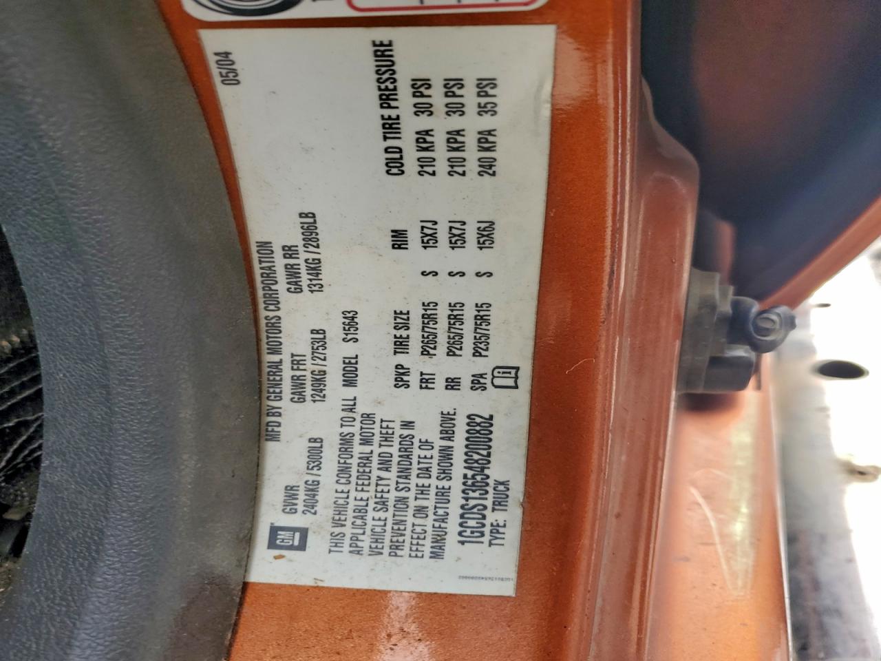 2004 Chevrolet Colorado VIN: 1GCDS136548200882 Lot: 94882175