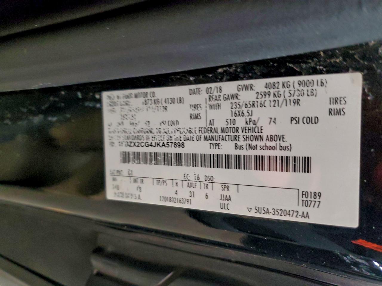 2018 Ford Transit T-350 VIN: 1FBZX2CG4JKA57898 Lot: 93731155