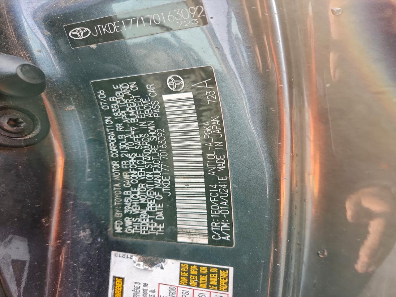 2007 Toyota Scion Tc VIN: JTKDE177170163092 Lot: 95105405