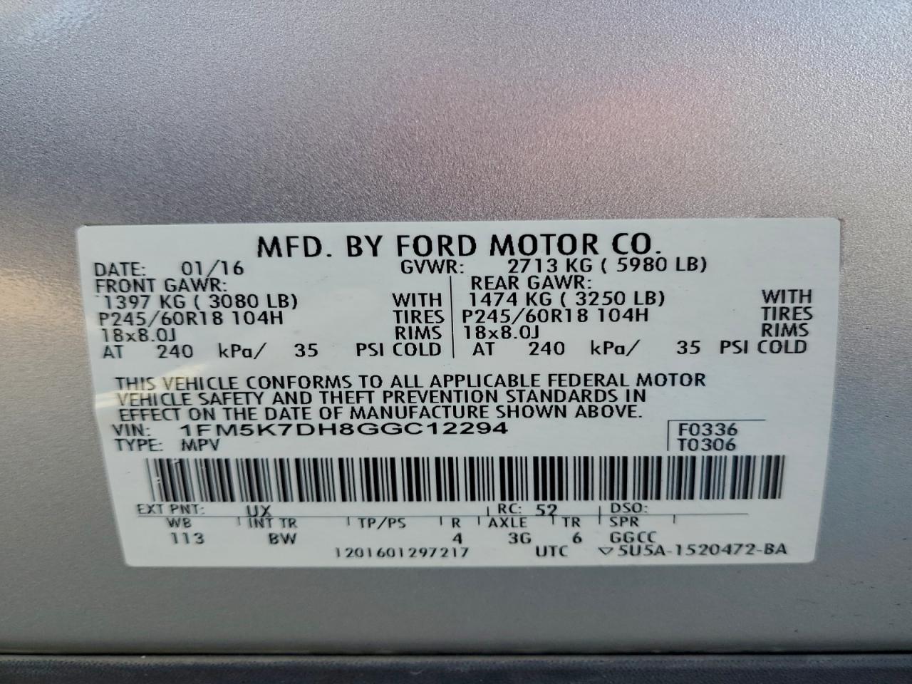 2016 Ford Explorer Xlt VIN: 1FM5K7DH8GGC12294 Lot: 95753495