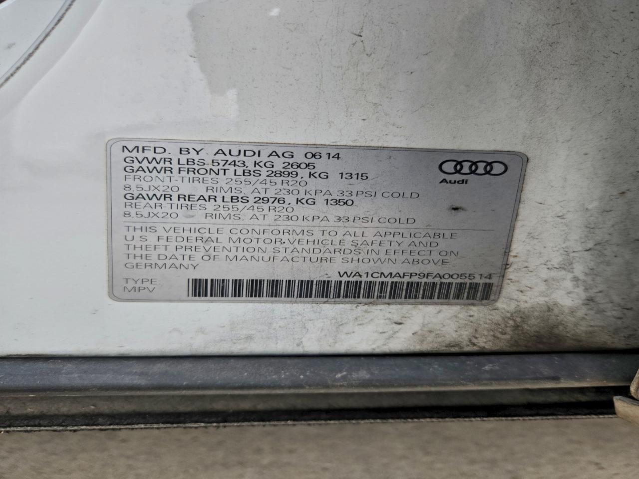 2015 Audi Q5 Tdi Premium Plus VIN: WA1CMAFP9FA005514 Lot: 94751865