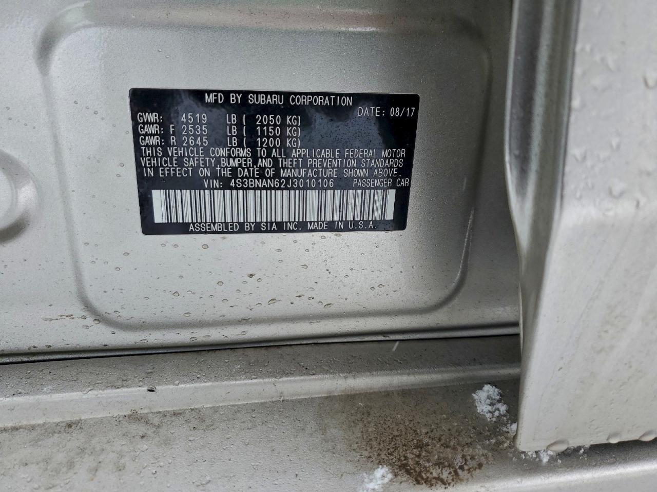 2018 Subaru Legacy 2.5I Limited VIN: 4S3BNAN62J3010106 Lot: 95865235