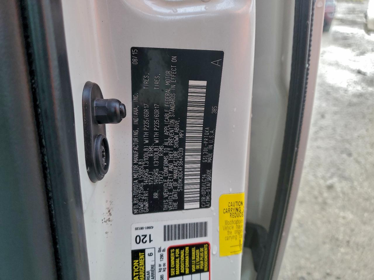 2015 Toyota Sienna Xle VIN: 5TDYK3DC4FS647039 Lot: 93111635