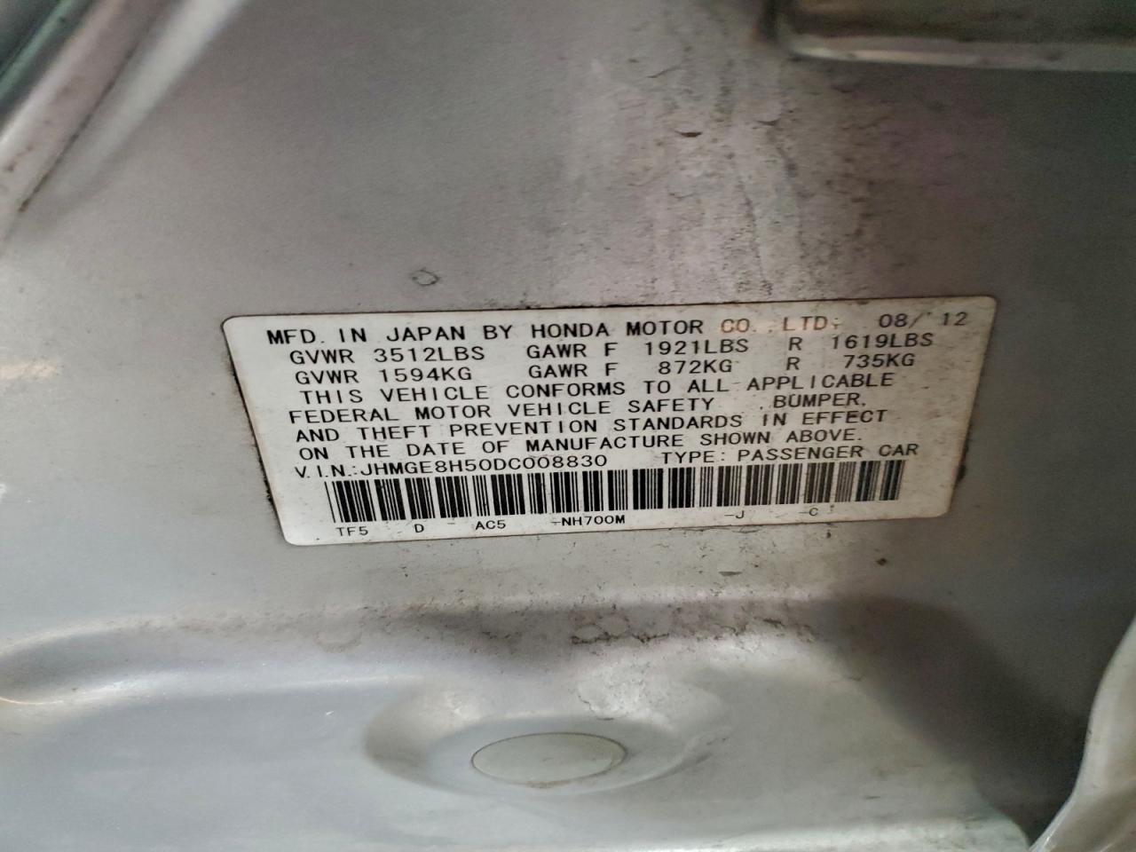 2013 Honda Fit Sport VIN: JHMGE8H50DC008830 Lot: 94870375