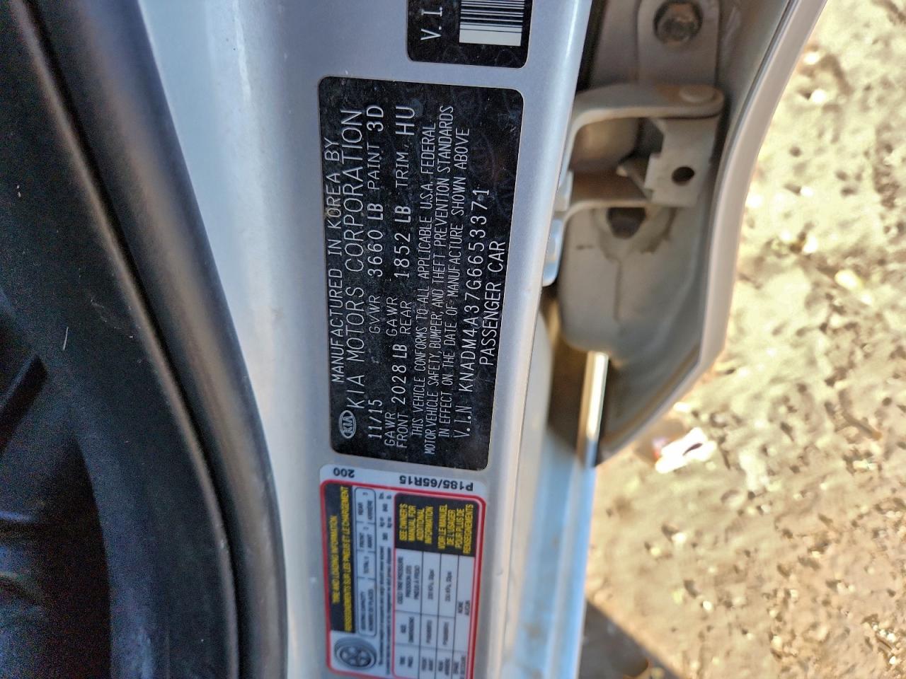 2016 Kia Rio Lx VIN: KNADM4A37G6653371 Lot: 95359245