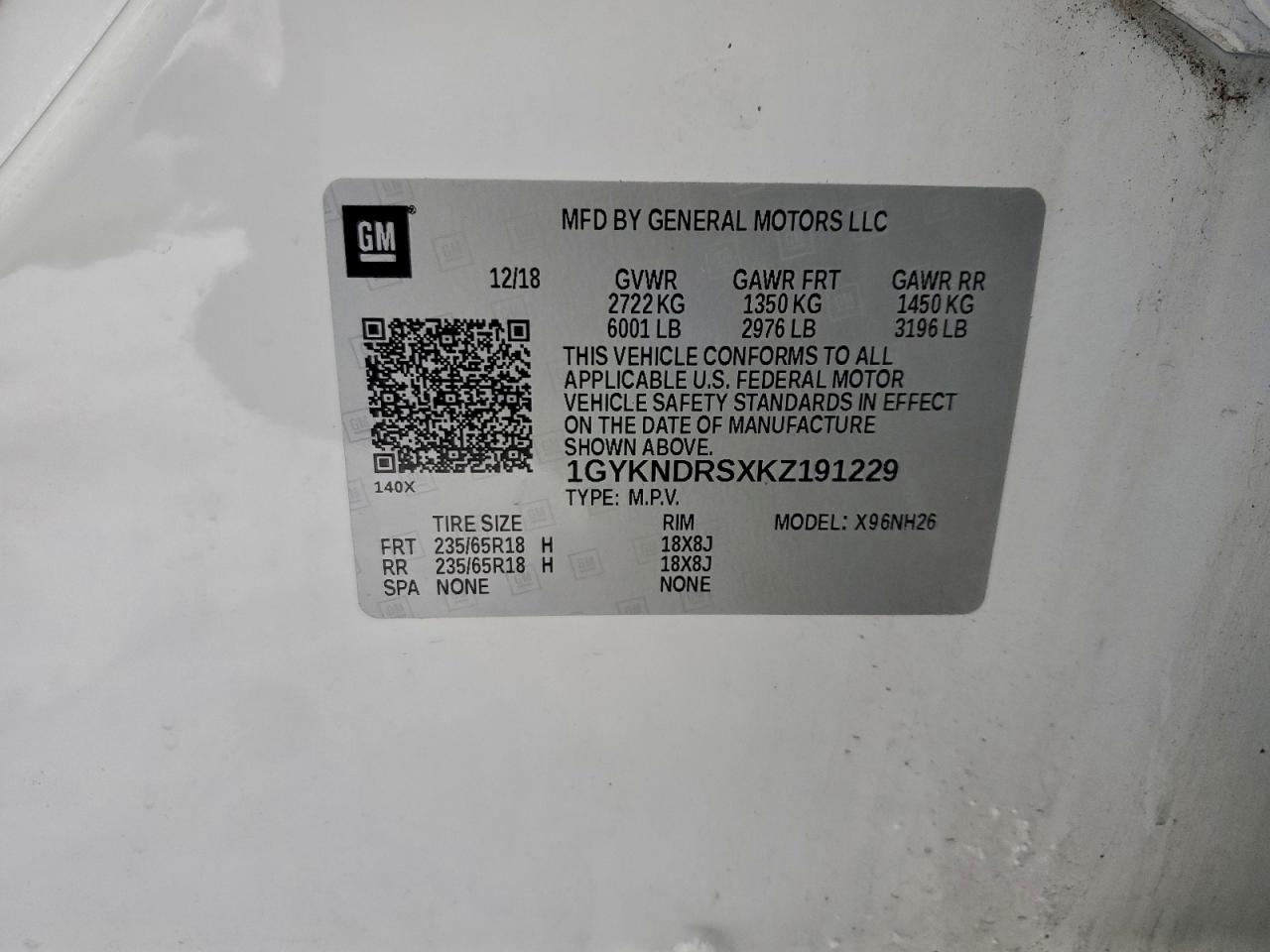 2019 Cadillac Xt5 Luxury VIN: 1GYKNDRSXKZ191229 Lot: 96708965