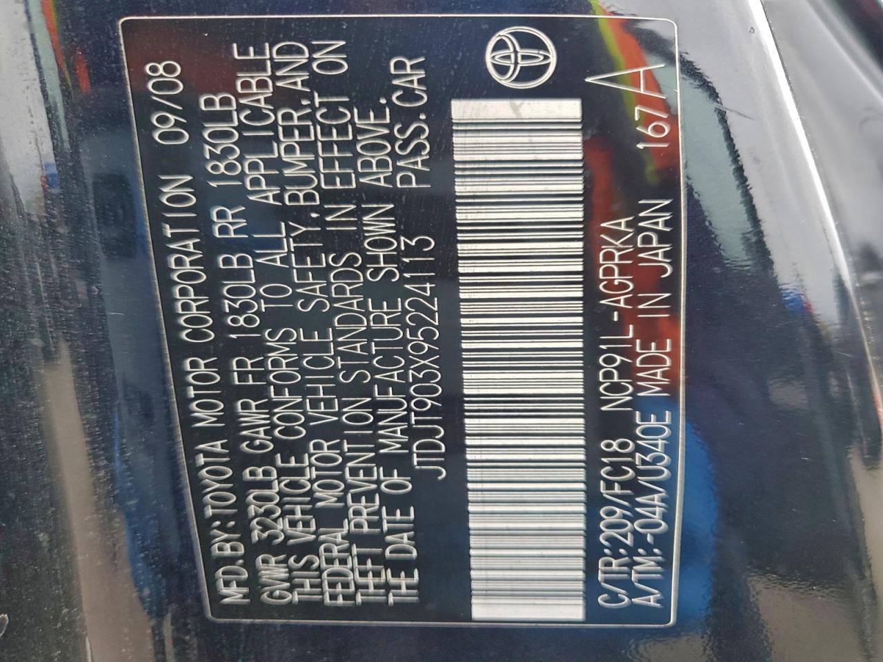 2009 Toyota Yaris VIN: JTDJT903X95224113 Lot: 94889795