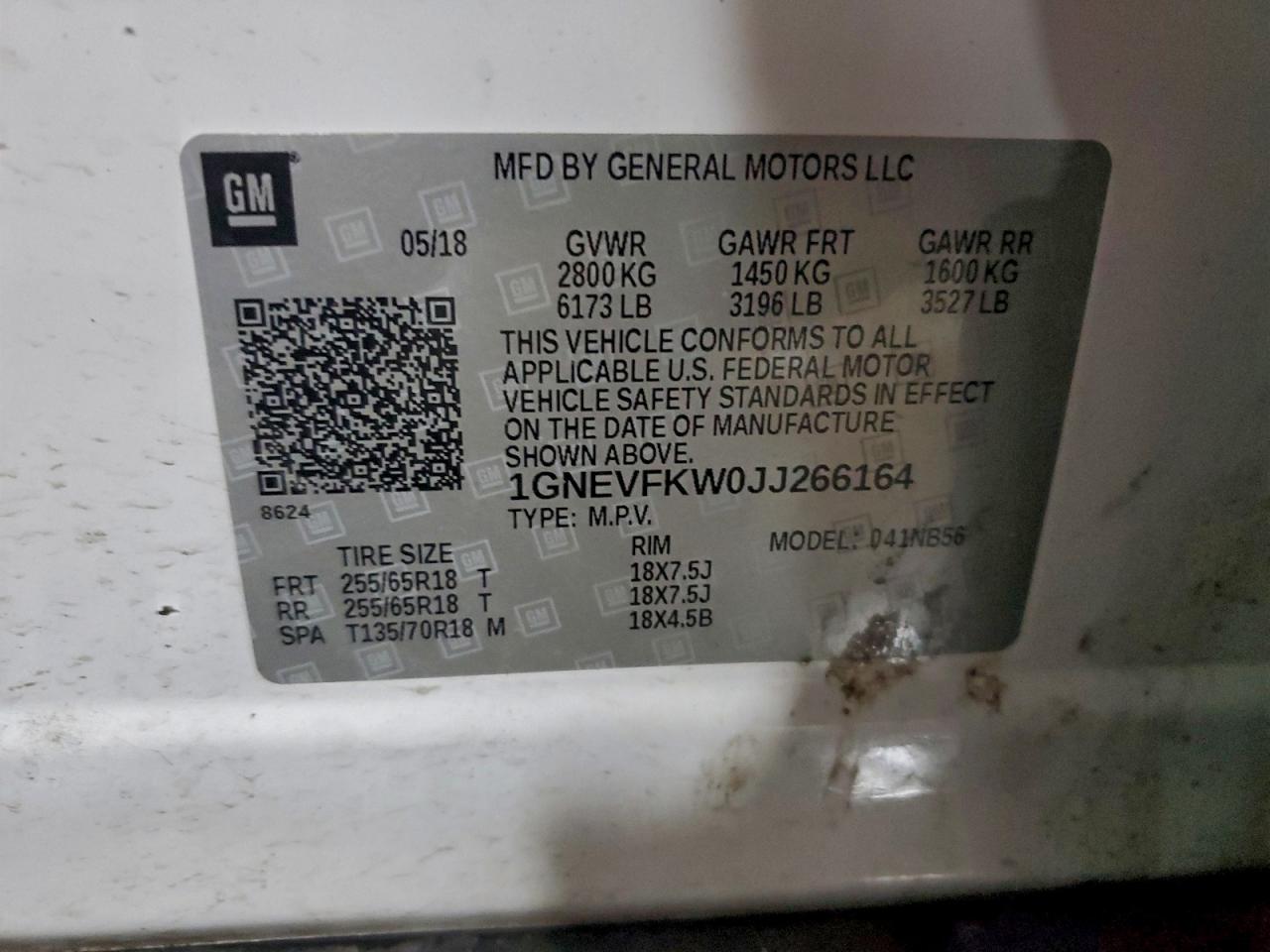 2018 Chevrolet Traverse Ls VIN: 1GNEVFKW0JJ266164 Lot: 95222235