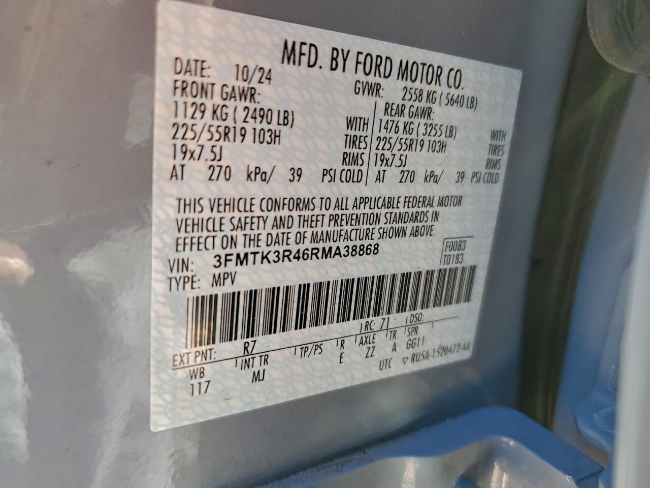 2024 Ford Mustang Mach-E Premium VIN: 3FMTK3R46RMA38868 Lot: 95068725