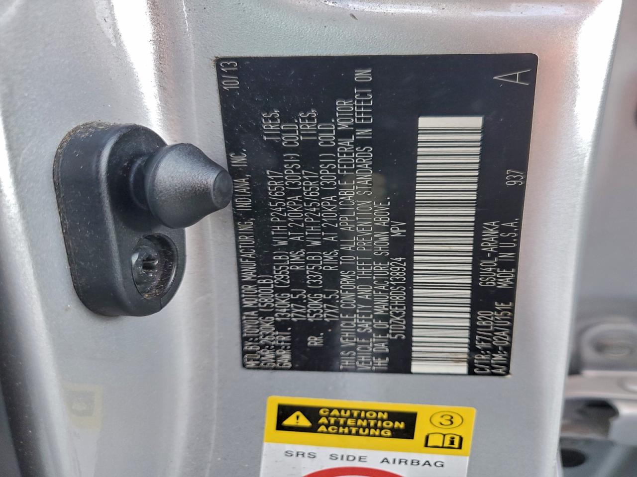 2013 Toyota Highlander Base VIN: 5TDZK3EH8DS138924 Lot: 95898465