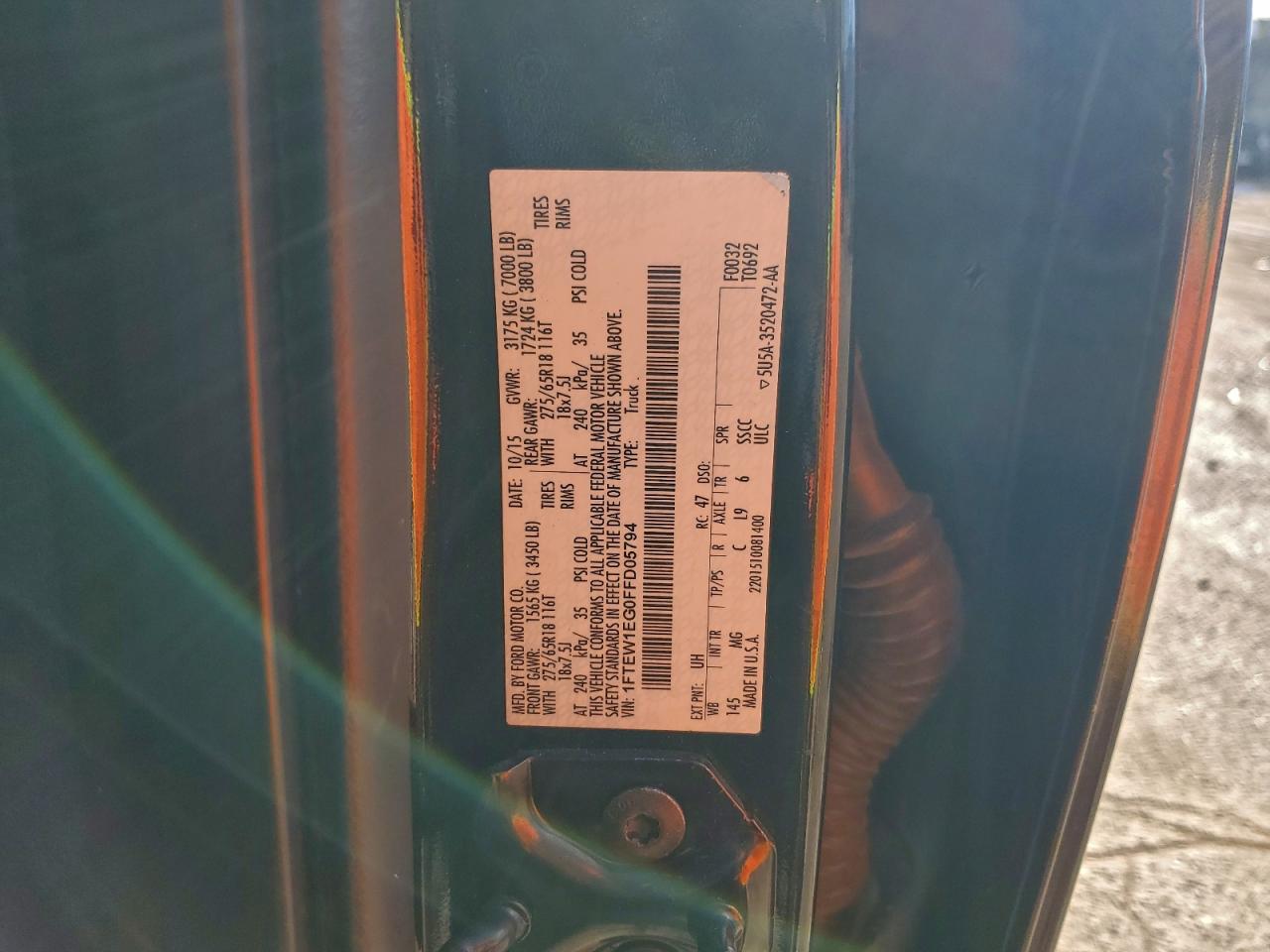 2015 Ford F150 Supercrew VIN: 1FTEW1EG0FFD05794 Lot: 95000755