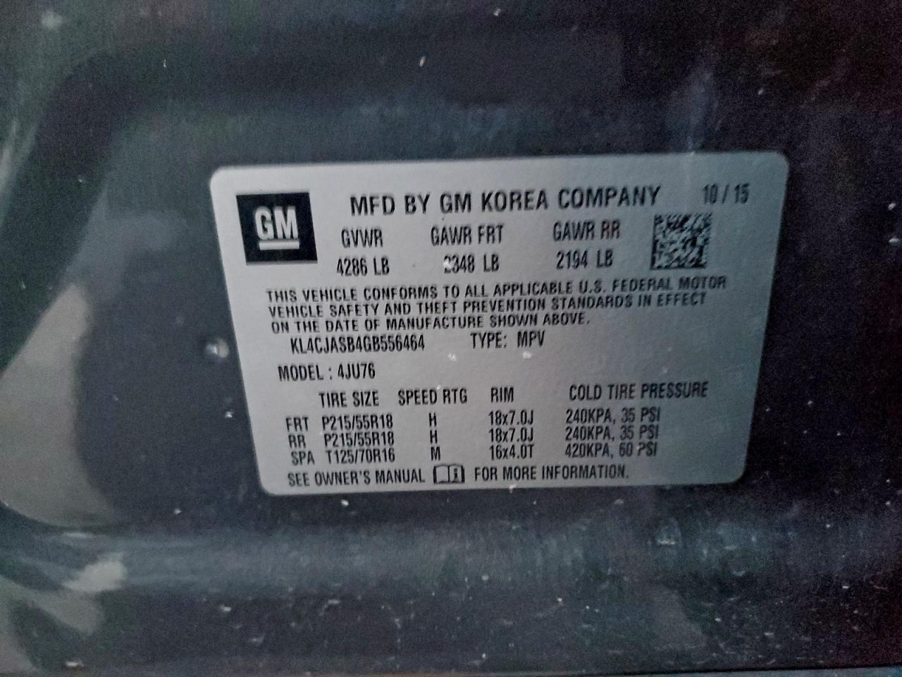 2016 Buick Encore VIN: KL4CJASB4GB556464 Lot: 95469325