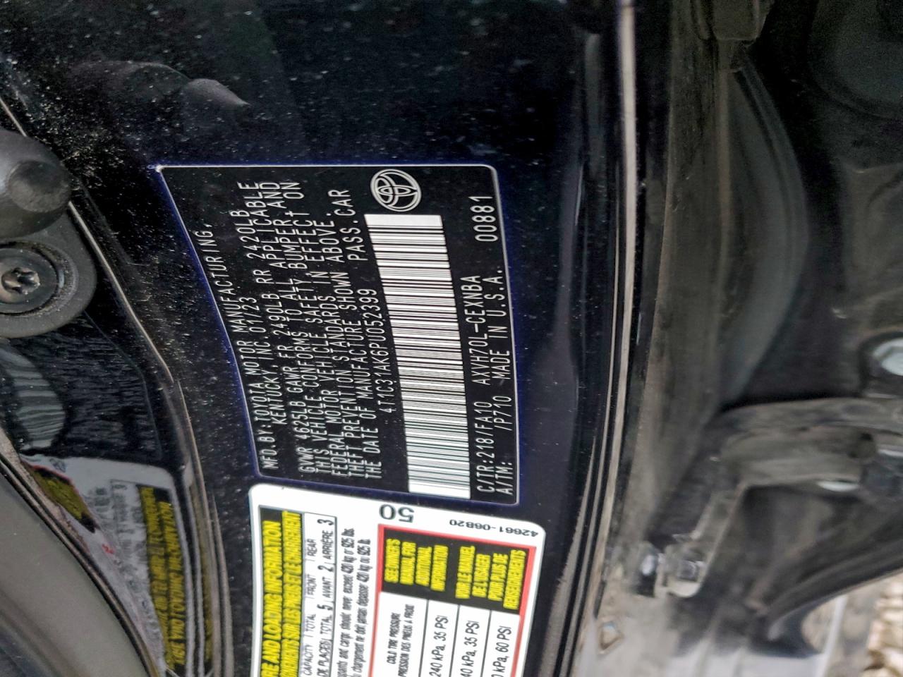 2023 Toyota Camry Le VIN: 4T1C31AK6PU052399 Lot: 96363625