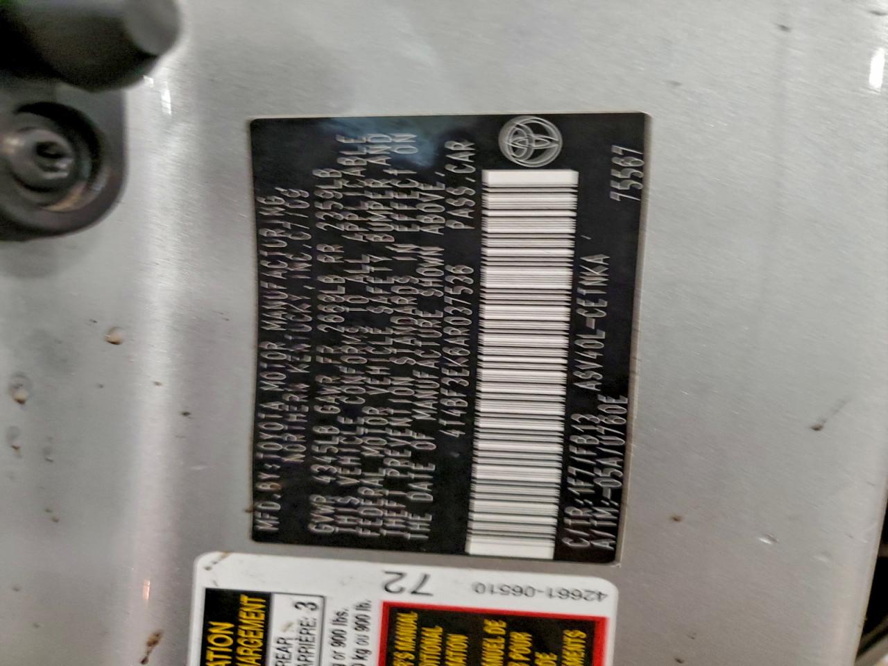 2010 Toyota Camry Base VIN: 4T4BF3EK6AR037536 Lot: 95029415