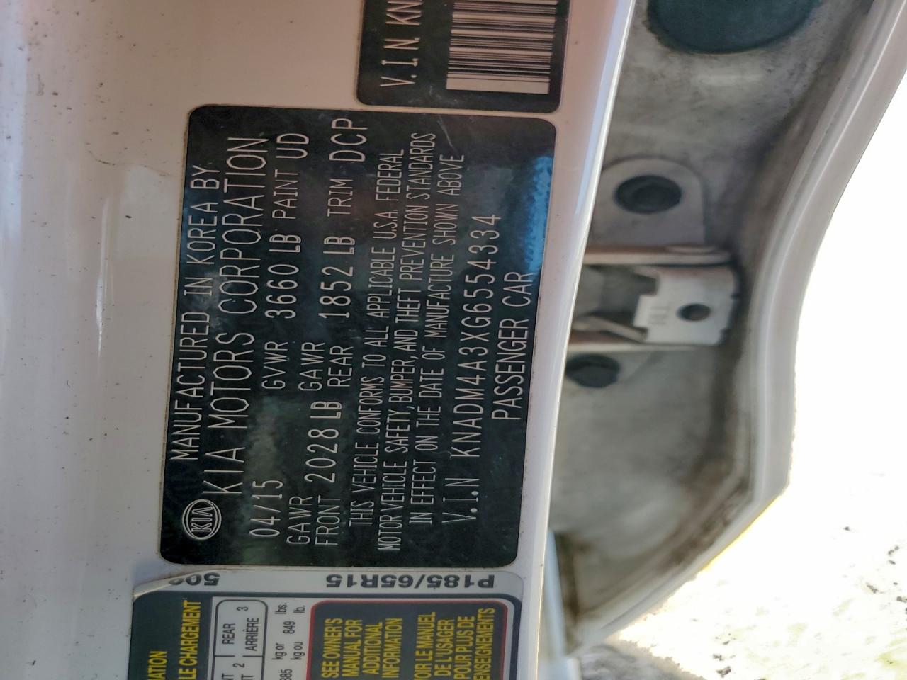 2016 Kia Rio Lx VIN: KNADM4A3XG6554334 Lot: 96276645