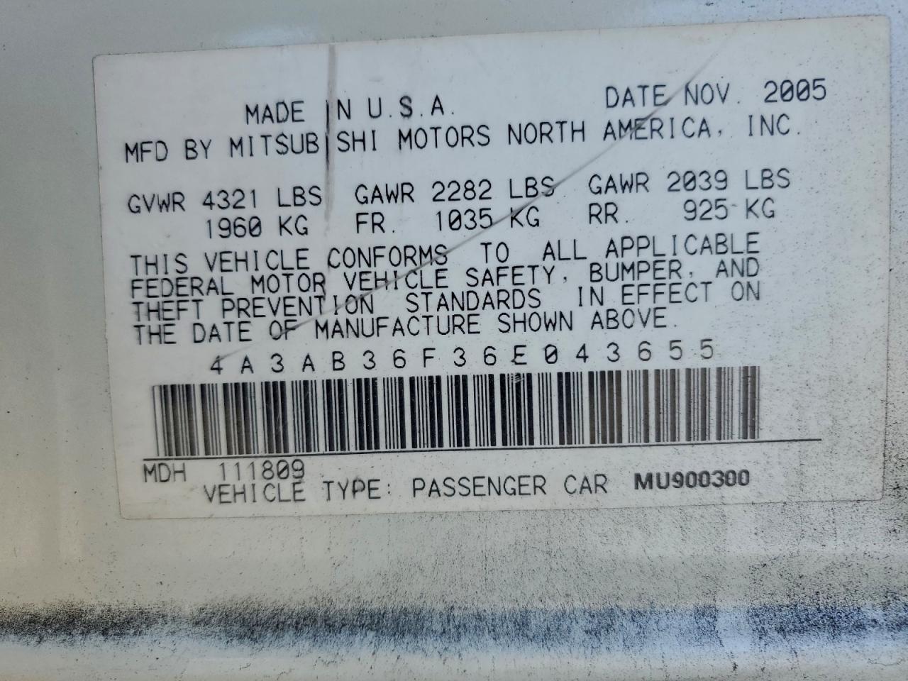 2006 Mitsubishi Galant Es Medium VIN: 4A3AB36F36E043655 Lot: 94633955