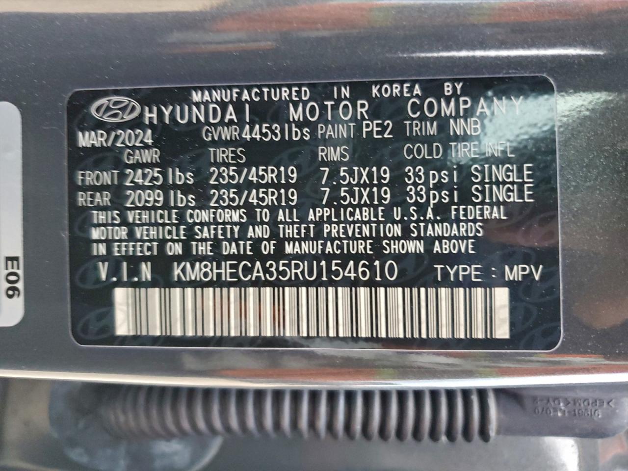 2024 Hyundai Kona Limited VIN: KM8HECA35RU154610 Lot: 97637645