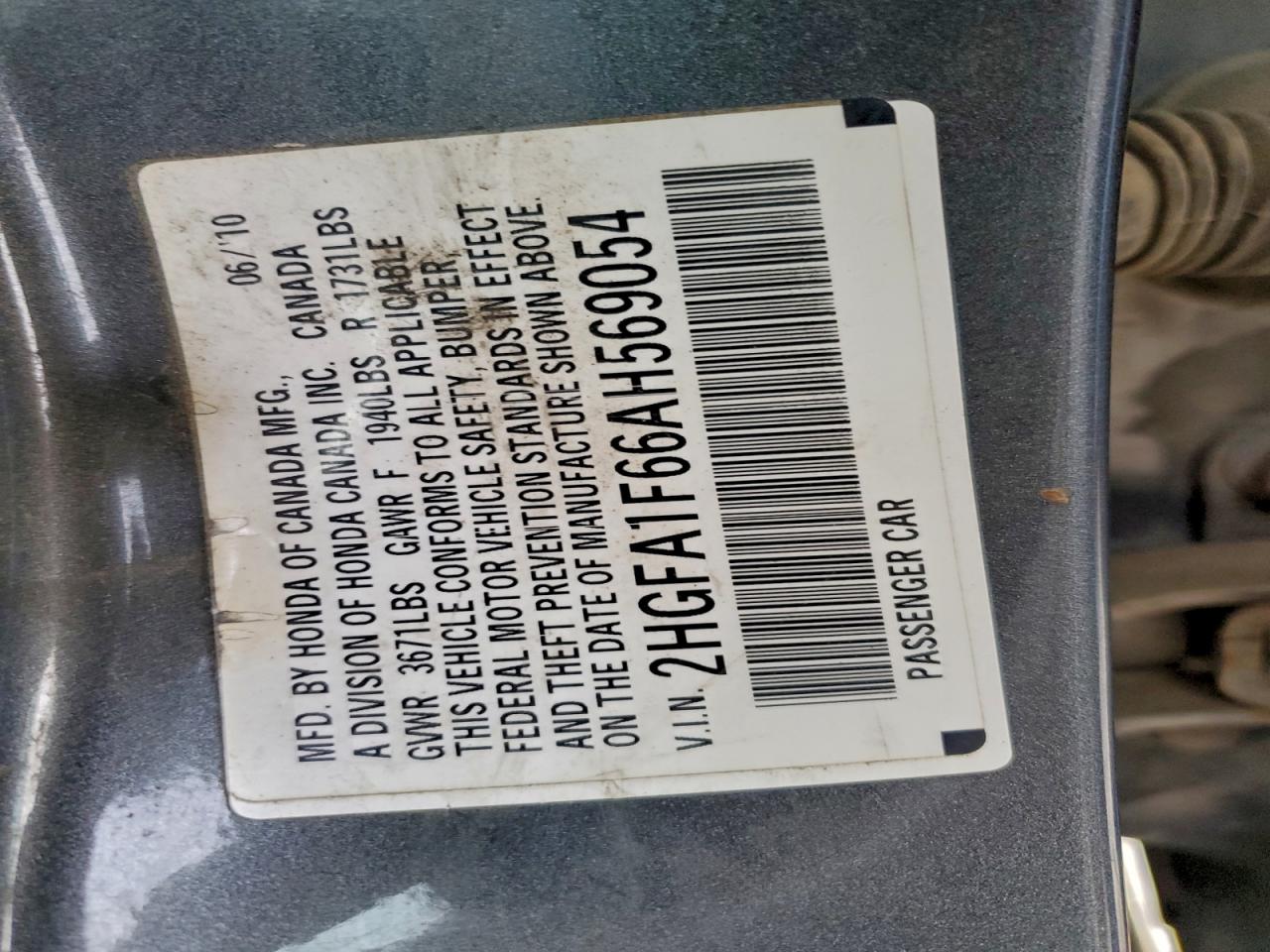 2010 Honda Civic Lx-S VIN: 2HGFA1F66AH569054 Lot: 94500505