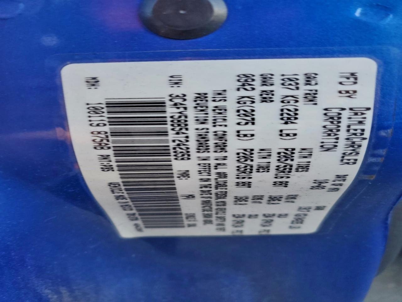 2004 Chrysler Pt Cruiser Touring VIN: 3C4FY58B54T242359 Lot: 95508595