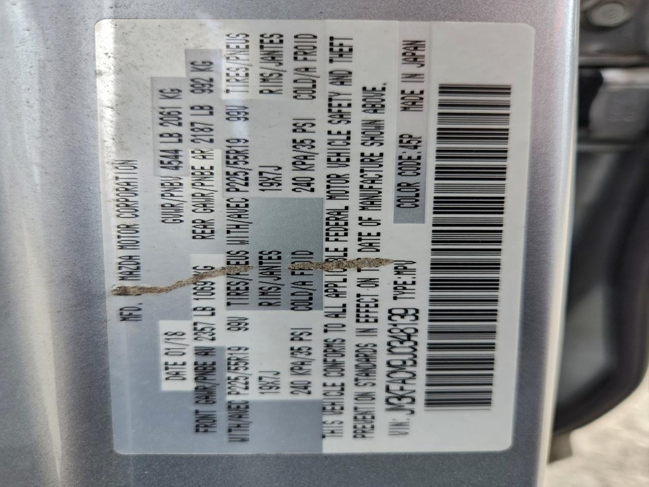 2018 Mazda Cx-5 Touring VIN: JM3KFACM9J0348139 Lot: 94654405