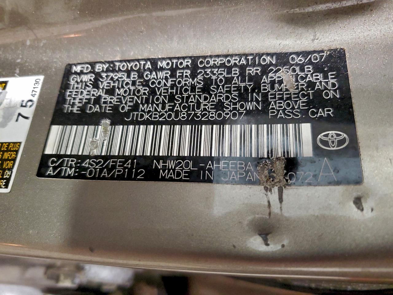 2007 Toyota Prius VIN: JTDKB20U873280907 Lot: 94593585