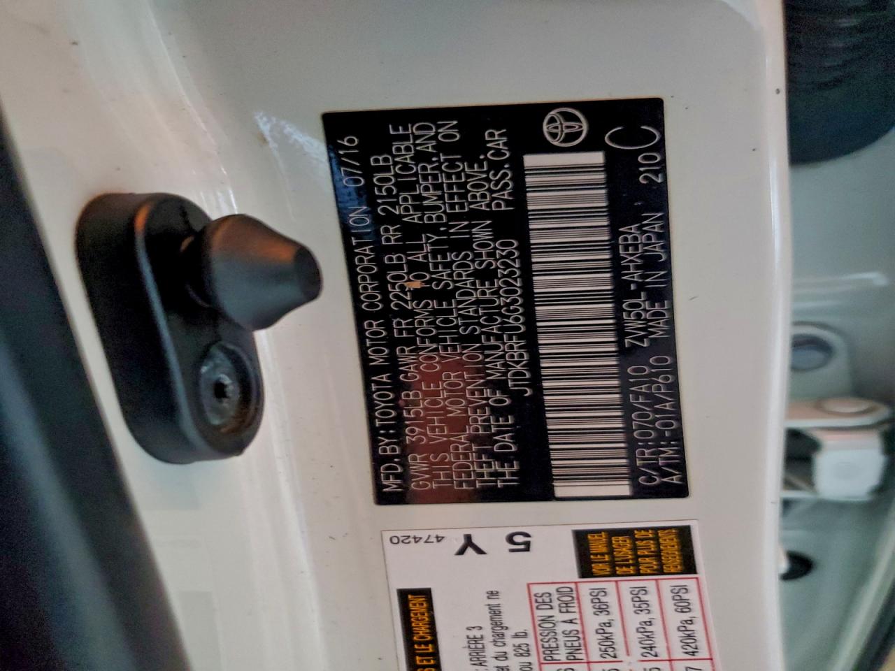 2016 Toyota Prius VIN: JTDKBRFU6G3023230 Lot: 94916905