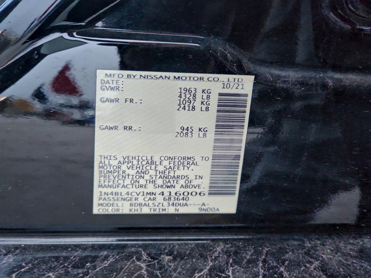 2021 Nissan Altima Sr VIN: 1N4BL4CV1MN416006 Lot: 95916685