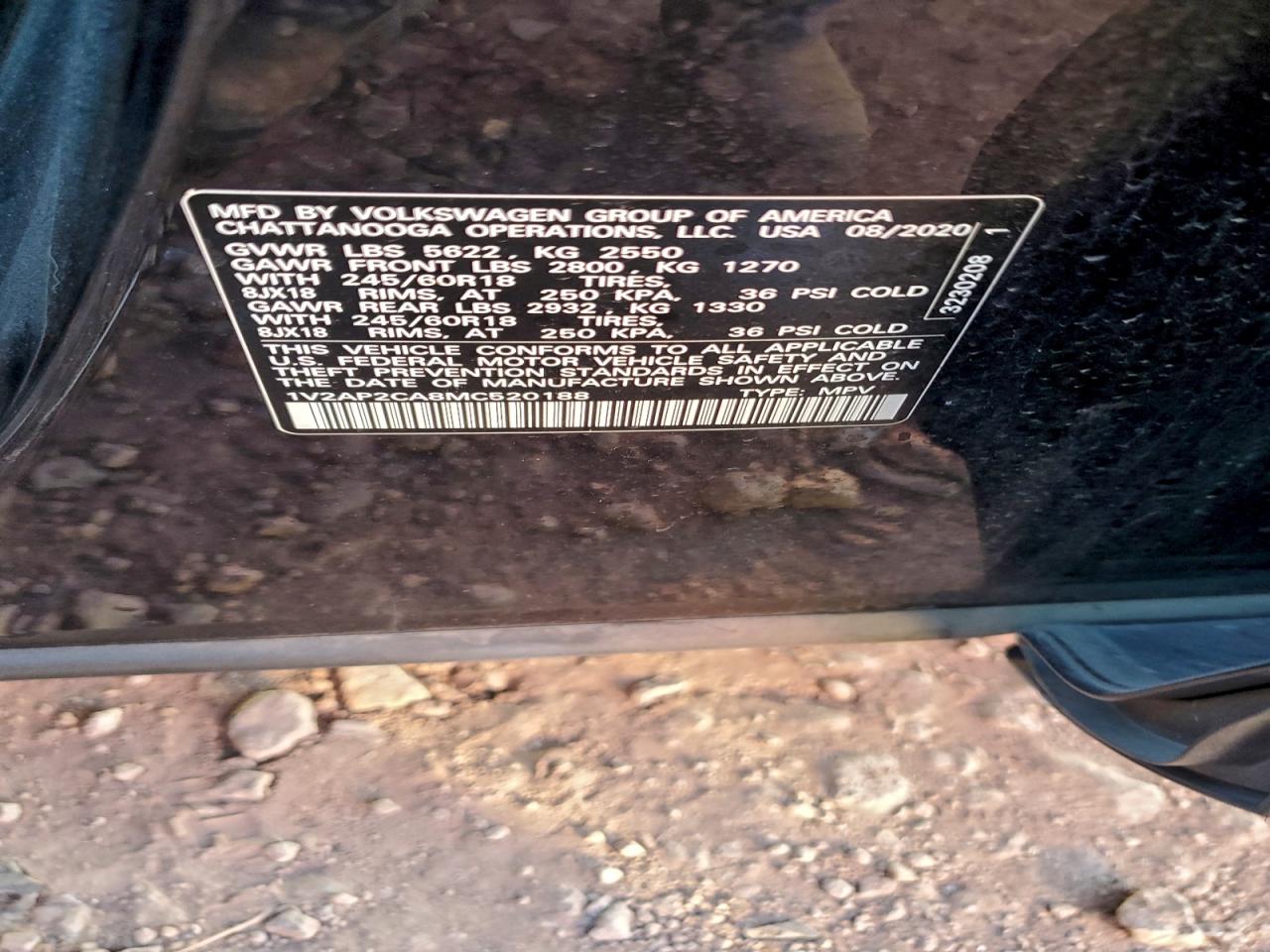 2021 Volkswagen Atlas S VIN: 1V2AP2CA8MC520188 Lot: 96616475