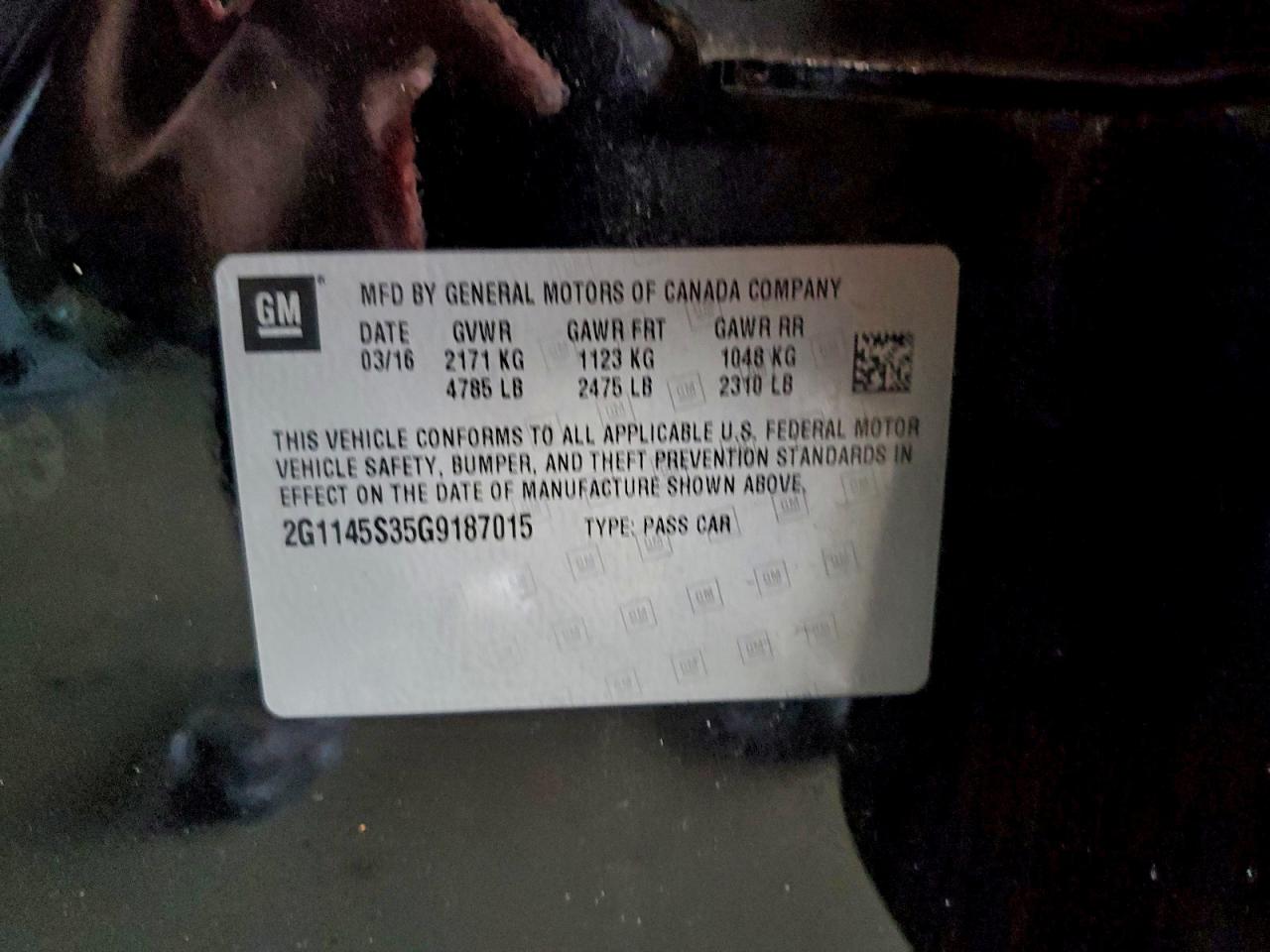 2016 Chevrolet Impala Ltz VIN: 2G1145S35G9187015 Lot: 93121175