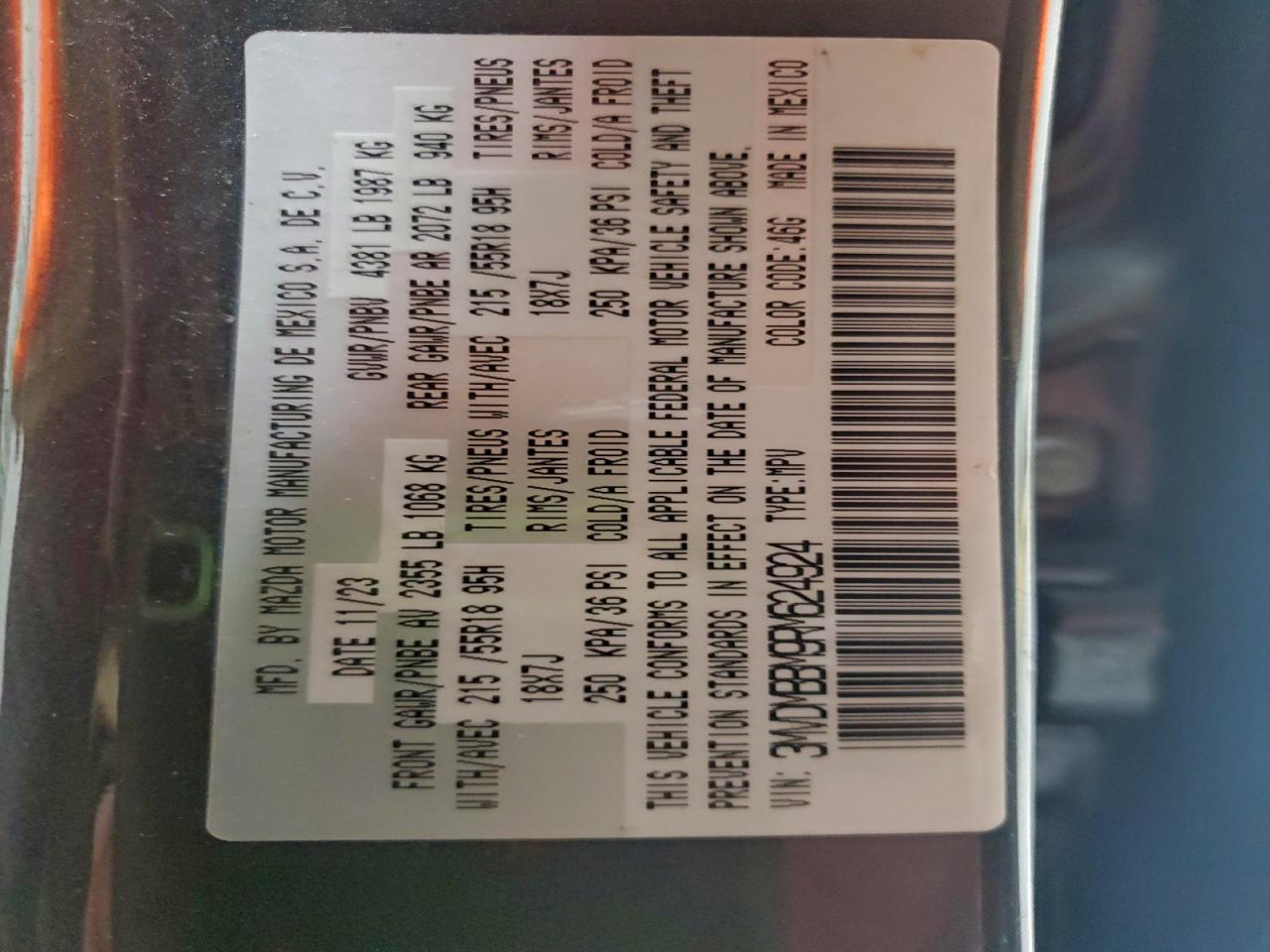 2024 Mazda Cx-30 Select VIN: 3MVDMBBM9RM624924 Lot: 94862555