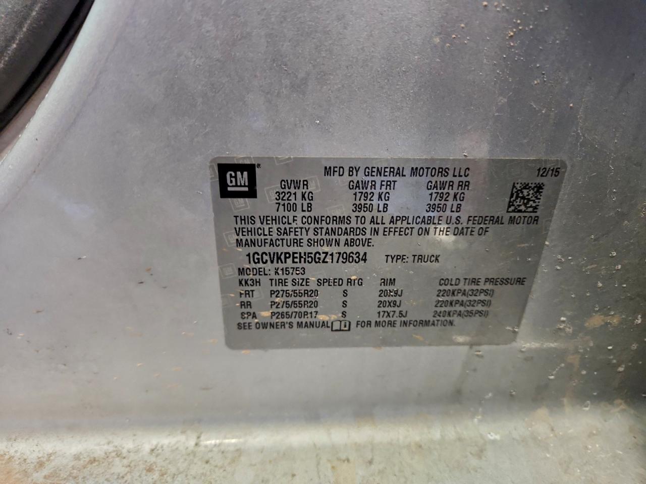 2016 Chevrolet Silverado K1500 Custom VIN: 1GCVKPEH5GZ179634 Lot: 93726495