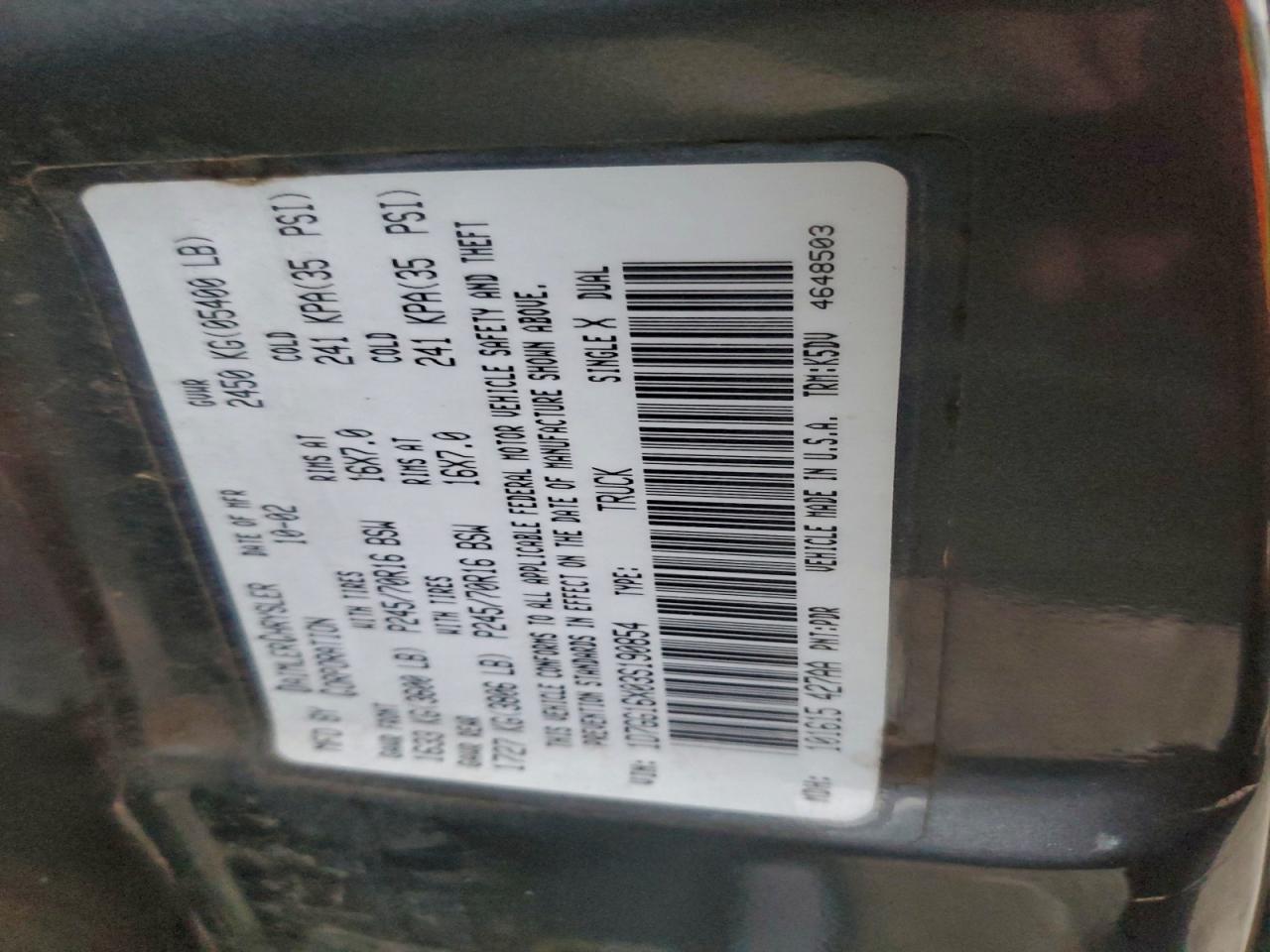 2003 Dodge Dakota Sxt VIN: 1D7GG16X03S190854 Lot: 96560515