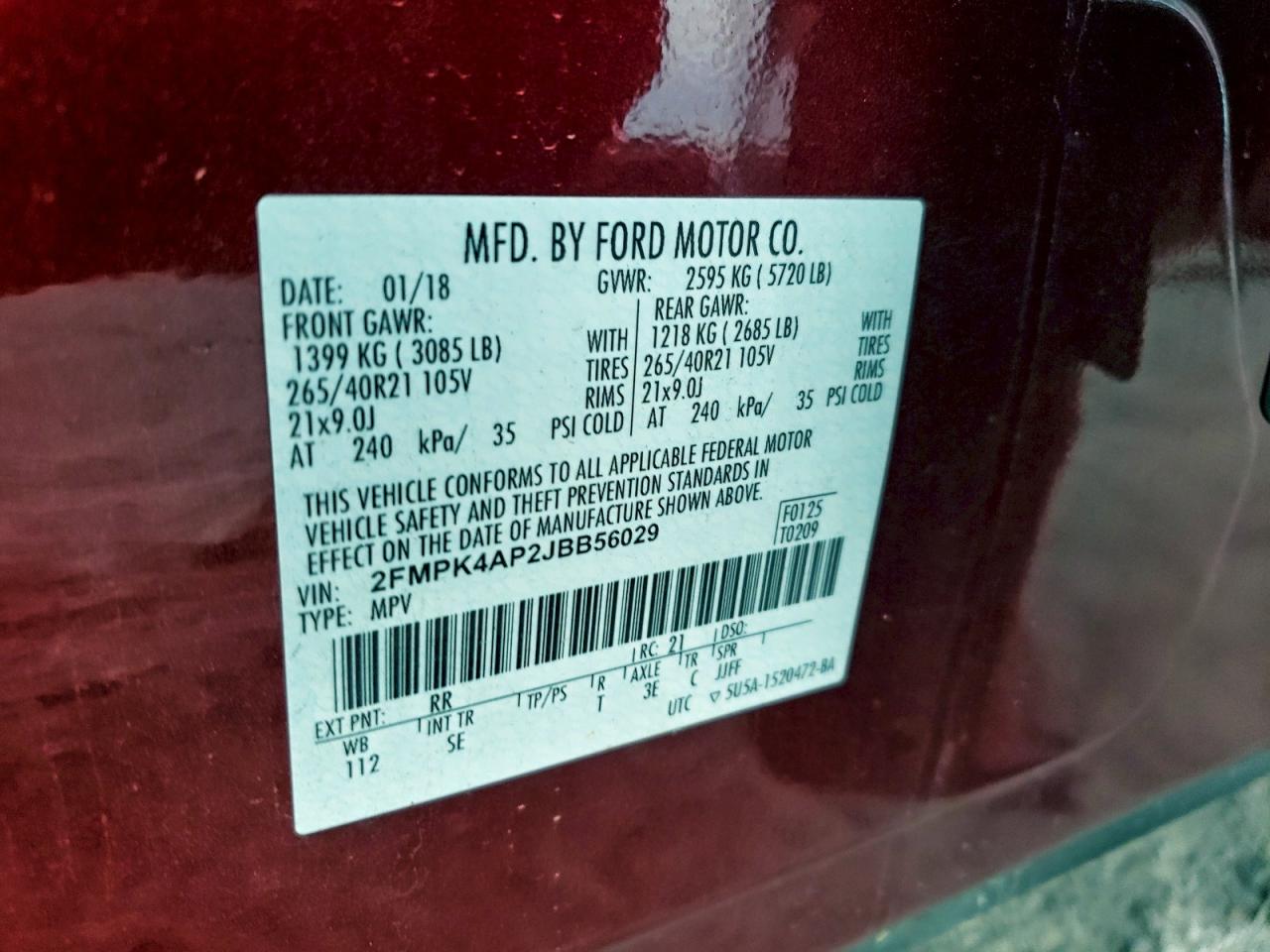 2018 Ford Edge Sport VIN: 2FMPK4AP2JBB56029 Lot: 92481245