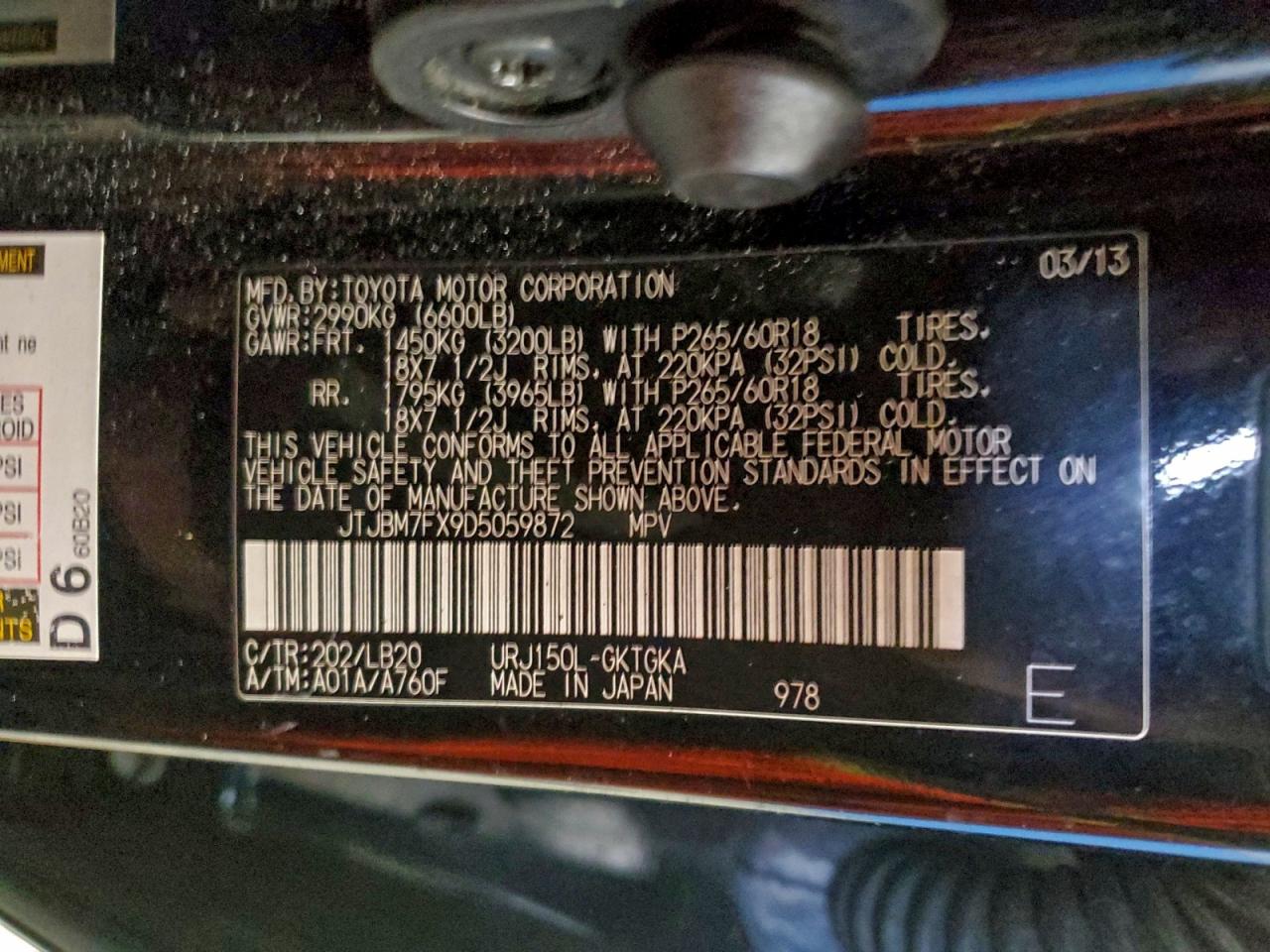 2013 Lexus Gx 460 VIN: JTJBM7FX9D5059872 Lot: 94797425